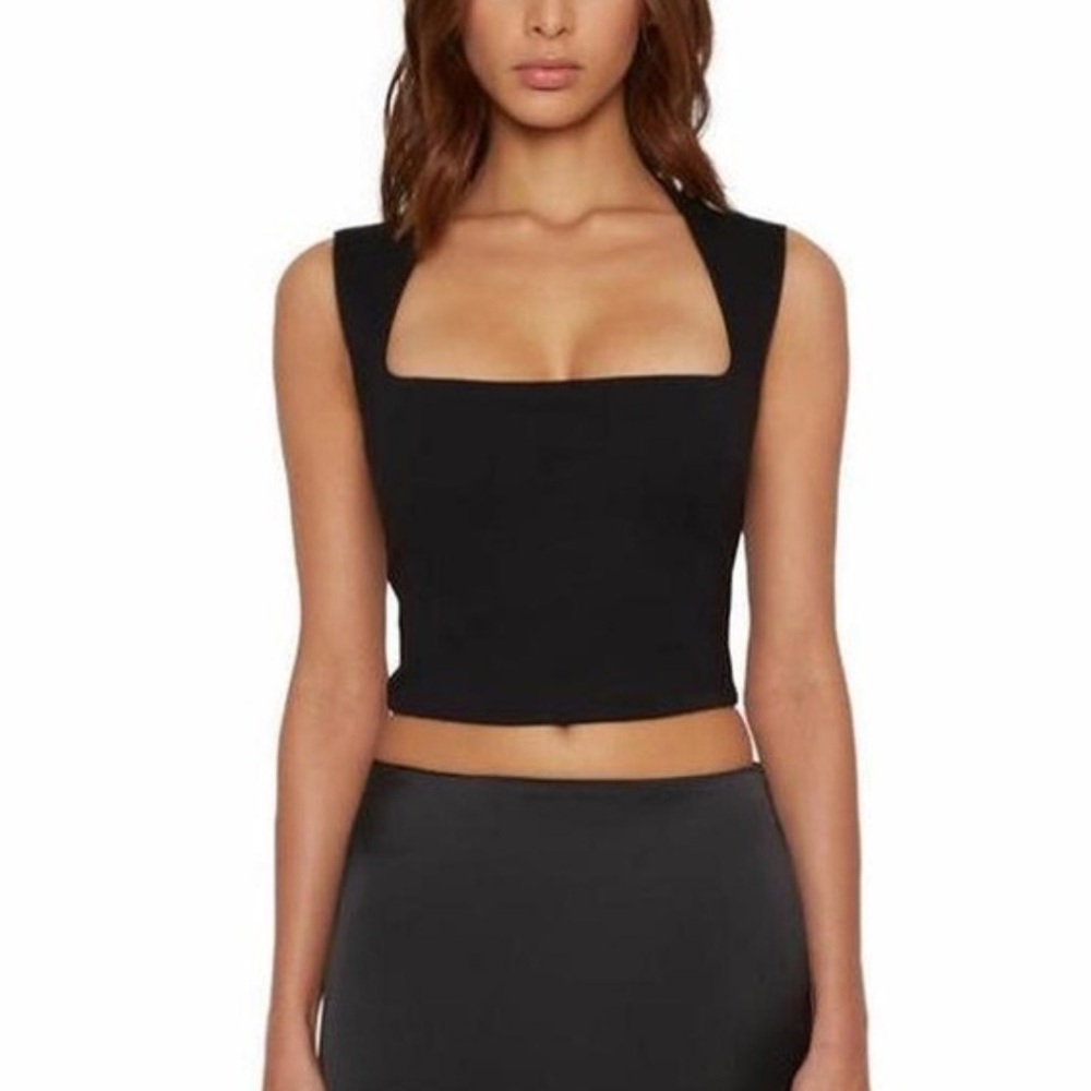 Guizio Black Sleeveless Square Neck Top